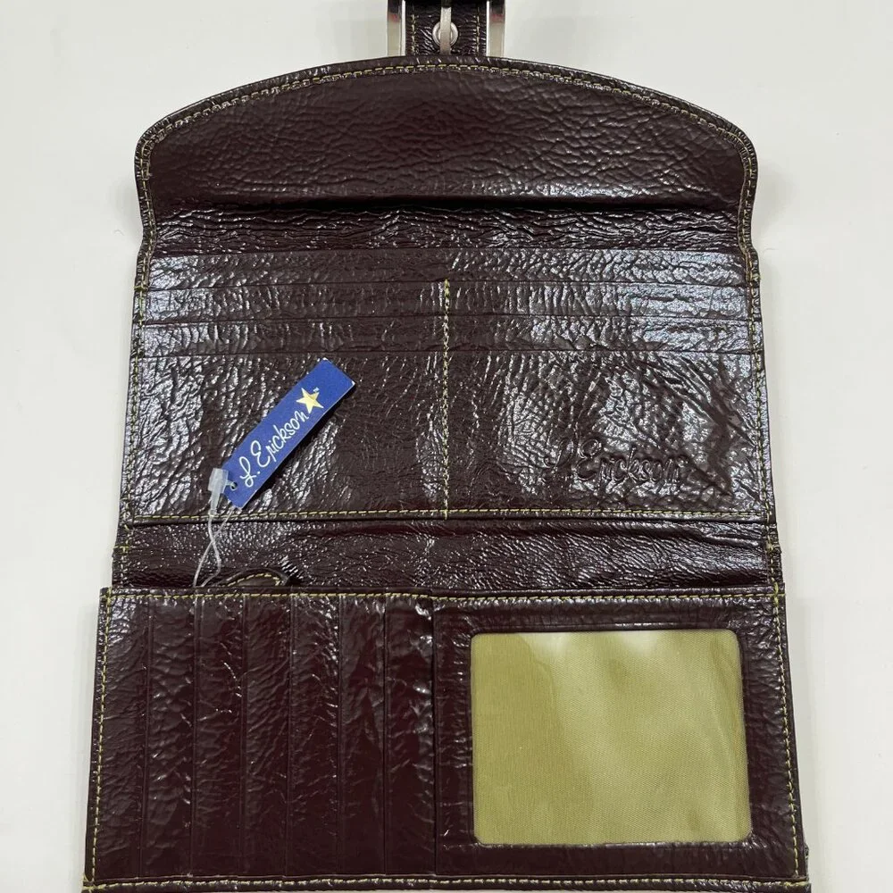 Buckle Wallet / Clutch - Shiny Brown Faux Leather - Multi-Pocket - NWT